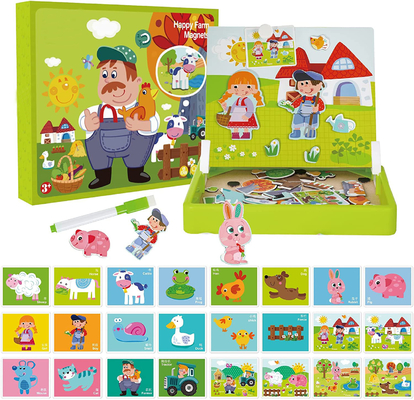 Gepersonaliseerde kinderhouten magnetische puzzels leer speelgoed voor 4 jarigen 65pcs